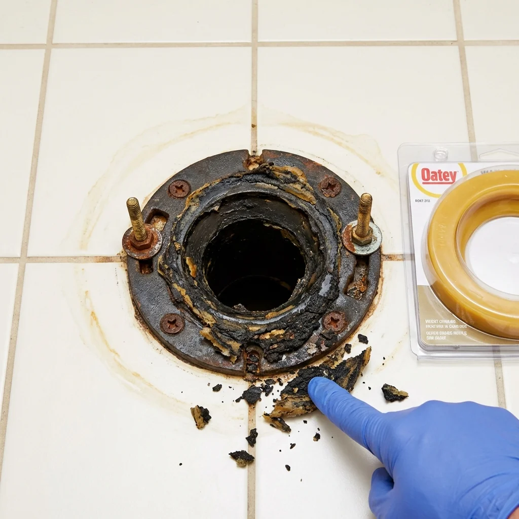 Failed wax ring showing water seepage at the base of a toilet in a Minnetonka, MN home